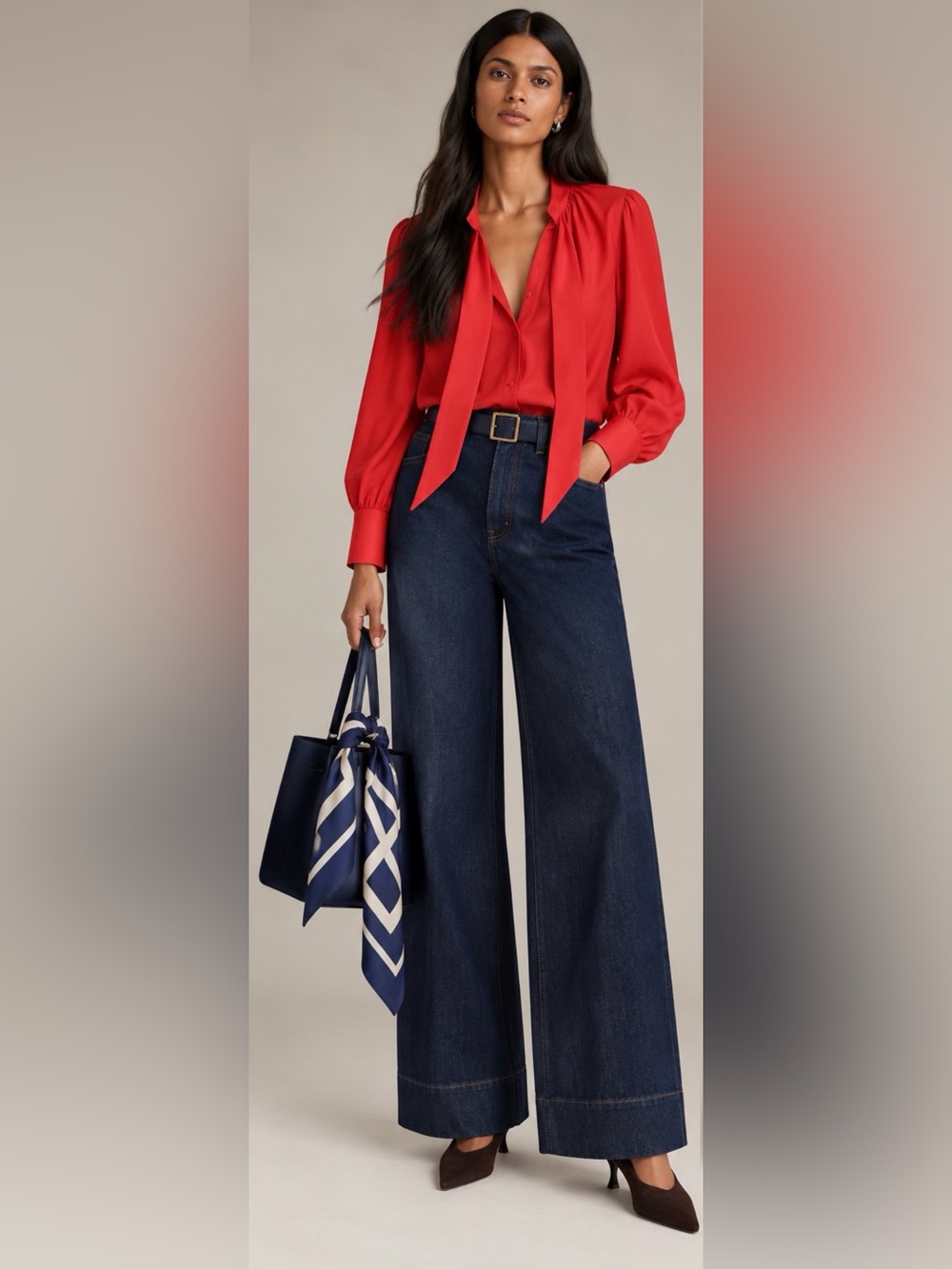 J.Crew Tie-neck top in crepe de chine in red